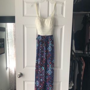 White maxi dress with floral bottom